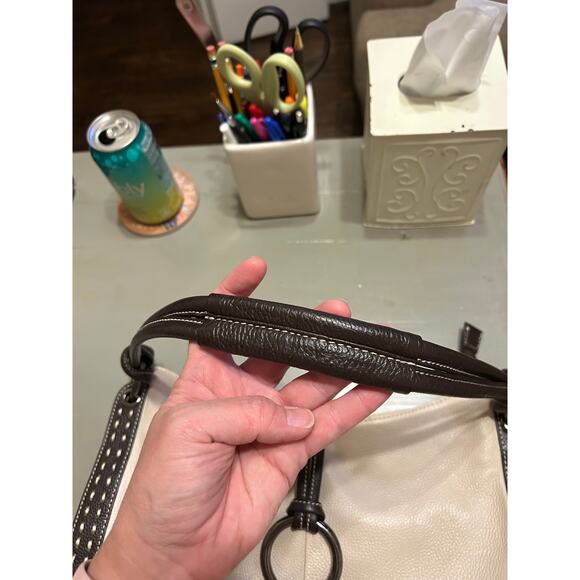 Vera Pelle Leather Cream and Brown Shoulder Bag Made in Italy - Picture 10 of 13